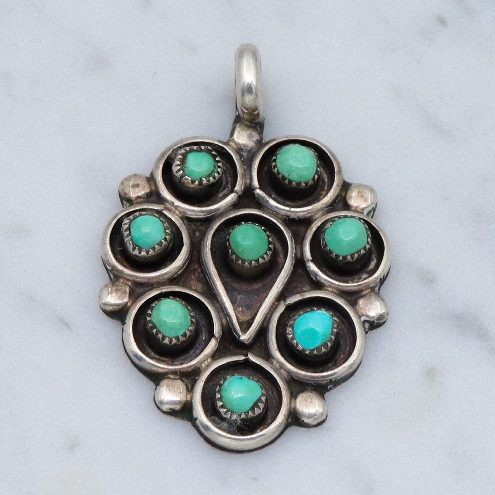 Vintage Zuni sterling turquoise petit point pendant